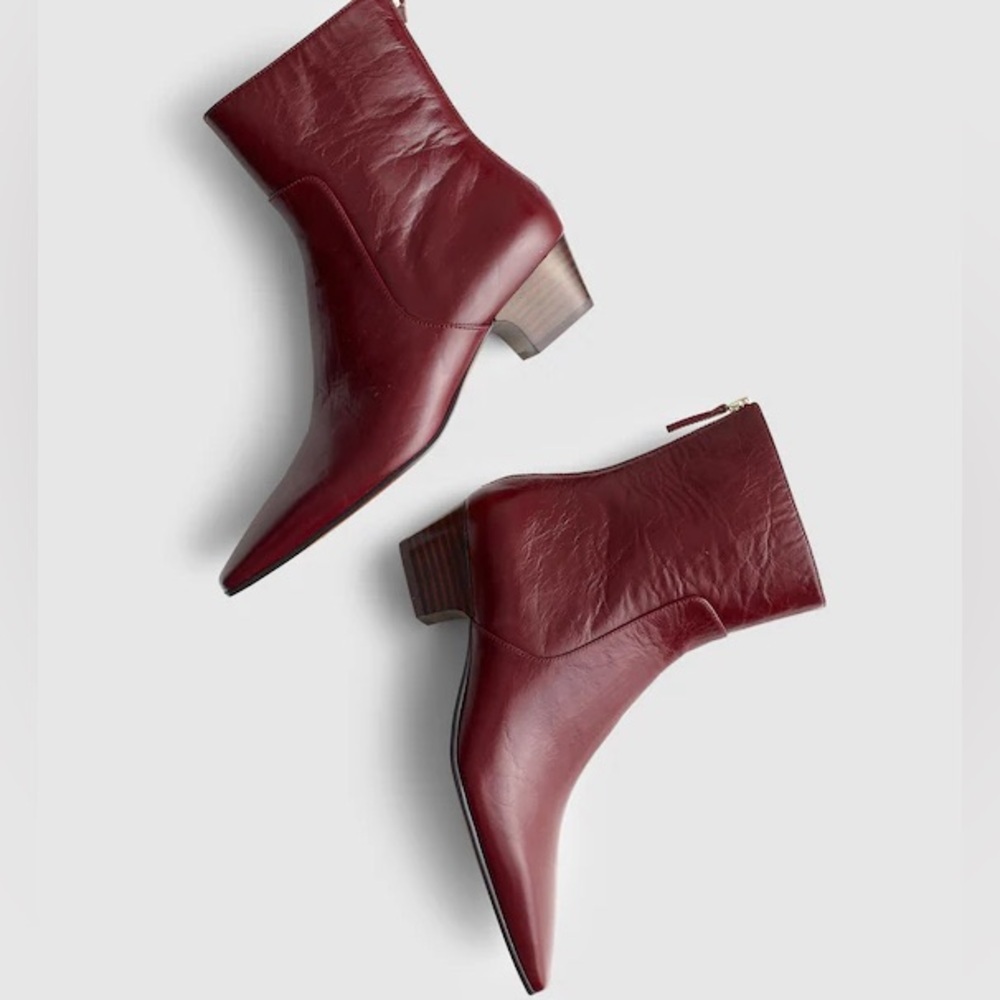 Madewell Burgundy Leather Pointed-Toe Ankle Boots